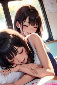 Anime Skinny Small Tits 18 Age Laughing Face Brunette Bangs Hair Style Dark Skin Watercolor Yacht Front View Sleeping Teacher 3685517451873507117