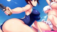 Wallpaper : redhead anime girls brunette barefoot big boobs cartoon black hair feet mouth bikini pistol comics Rail Wars Sakurai Aoi Koumi Haruka ecchi 1920x1080