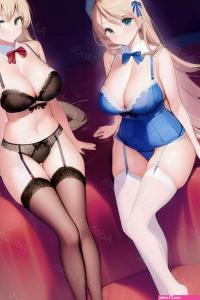 Photo Art Print Two sexy anime waifu girls in lingerie and stockings Adam
