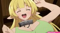 kaneko shizue diablo isekai maou shera l. greenwood isekai maou to shoukan shoujo no dorei majutsu animated animated gif 10s 1boy 1girl aqua eyes blonde hair bouncing breasts breasts cleavage elf huge
