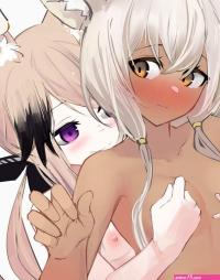 dark-skinned female small breasts multiple girls animal ear fluff nipples