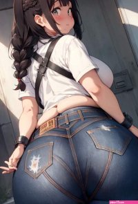 Big ass anime girl in jeans and white shirt software Safe at Work