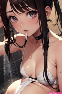 Anime Pregnant Small Tits 20s Age Seductive Face Brunette Straight Hair Style Dark Skin Vintage Shower Close Up View Eating Goth 3675849910063957120