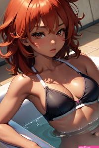 Anime Busty Small Tits 70s Age Seductive Face Ginger Messy Hair Style Dark Skin Comic Hot Tub Front View Working Out Bra 3678756744399281319