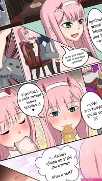 aimochan hiro darling in the franxx zero two darling in the franxx darling in the franxx oni horns red neckwear colorized commentary highres 10s 1boy 1girl black hair blush closed eyes clothes
