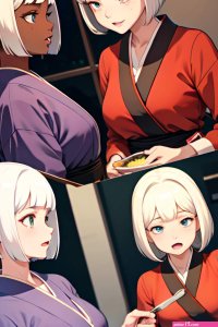 Anime Muscular Small Tits 40s Age Ahegao Face White Hair Bobcut Hair Style Dark Skin Comic Office Side View Cooking Kimono 3688636885621505254