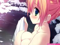 bath breast hold feng game cg green eyes hoshizora e kakaru hashi nakatsugawa ui necklace nude onsen orange hair ryohka towel water