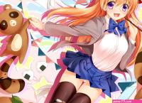 bow gekkan shoujo nozaki-kun orange hair panties purple eyes sakura chiyo school uniform tagme artist teddy bear thighhighs underwear