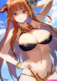 big boobs Raijuu Kiryu Coco red eyes blonde dragon girl anime girls anime portrait display bikini Hololive horns pointy ears Virtual Youtuber