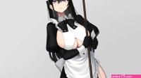 Wallpaper : anime girls big boobs cleavage maid outfit thigh highs white stockings no bra simple background Hayabusa artist 2560x1440