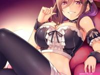 breasts brown hair cleavage headdress horosuke toot08 long hair maid original red eyes thighhighs wristwear