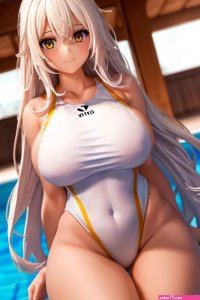 Anime big boob maid catgirl nude white hair blue eyes swimming pool