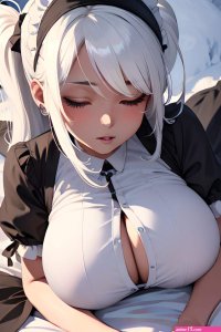 Anime Skinny Huge Boobs 20s Age Seductive Face White Hair Straight Hair Style Dark Skin Charcoal Snow Close Up View Sleeping Maid 3692100350017465944
