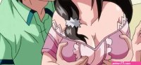 Busty anime girls tits are squeezed while she gets fucked