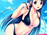 big boobs Koutaro blue hair anime anime girls bikini Tropical Kiss Saotome Nagi boobs swimwear purple eyes