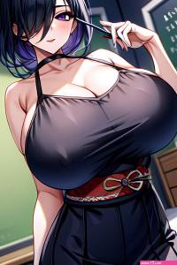 hair over one eye big boobs