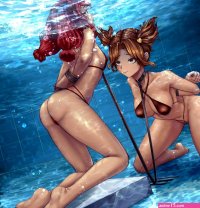 sainty everlasting summer highres self-upload 2girls ass barefoot bdsm bikini bondage bound bound arms breasts collar feet full body large breasts leash legs medium breasts multiple girls pool red bikini restrained rope