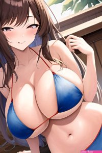 Anime Skinny Huge Boobs 18 Age Seductive Face Brunette Bangs Hair Style Light Skin Watercolor Bar Side View Sleeping Bikini 3664323076201133258