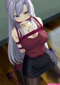 BDSM blue eyes kneeling anime anime girls shibari gray hair gagged Himuro Ayame