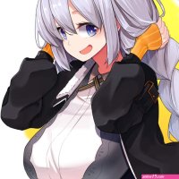pon shind 997 kizuna akari voiceroid silver hair highres 1girl :d arm warmers black dress black jacket blue eyes braid breasts collared shirt dress hands up huge breasts impossible clothes jacket long