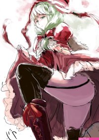 sinzan kagiyama hina touhou 1girl ass black thighhighs bootjob boots bow censored clothes lift colored eyelashes dress dress lift expressionless femdom footjob from below garter straps green eyes green hair hair bow