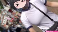 No Bra Running Running through Harajuku in gym clothes bloomers with rotors in