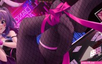 animal ears blue archive blue eyes blush bondage bow bunny ears bunnygirl cosplay hayase yuuka headband hidel leotard long hair pantyhose purple hair rabbit hole vocaloid ribbons shackles tattoo tie twintails vocaloid