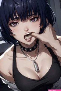 Thumb in Tae Takemis mouth thats full of cum