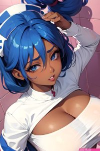 Anime Skinny Huge Boobs 80s Age Orgasm Face Blue Hair Slicked Hair Style Dark Skin Soft Anime Bathroom Front View T Pose Nurse 3678563470868471918