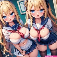 Two anime girls with big breasts posing for a picture