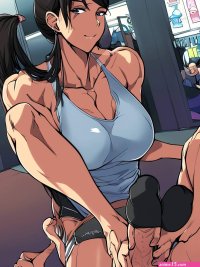 Porn image of happy footjob nude anime athlete perfect body shopping mall created by AI