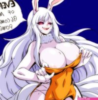lewdamone carrot one piece one piece silver hair highres 1girl alternate breast size animal nose areola slip body fur breasts cleavage detached collar english text fingernails furry furry female glowing huge breasts