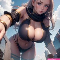 Giantess getting ready to crush a city with boobs by AIgiantessmaker on DeviantArt