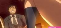 Anime girl kisses her partner while sitting on his hard cock