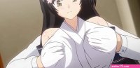 Busty Hentai girl squeezes big tits while sitting on hard cock
