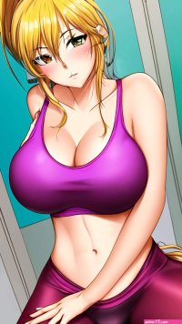 Porn image of blonde anime big hips veiny dick busty sports bra playful created by AI