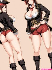 Seductive Pirate Anime Girl in Sensual Poses with Busty Features