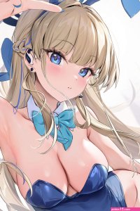 Wallpaper : anime girls Pixiv blue archive Asuma Toki Blue Archive big boobs cleavage looking at viewer blush blue leotard long hair blonde peace sign blue eyes 1667x2500
