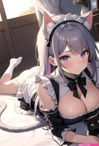 Girl loli grey hair with pur