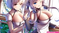 big boobs two women cleavage anime girls Azur Lane maid outfit Sirius Azur Lane Illustrious Azur Lane anime silver hair