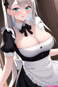 long hair original characters solo cleavage big boobs lifting clothes anime anime girls artwork digital art maid maid outfit portrait display blushing bow tie AI art