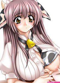 tomoya kankurou original 1girl animal costume animal ears bell breast milk breasts cow costume cow girl cowbell cup female focus grabbing another039s breast groping lactating into container lactation large breasts long hair
