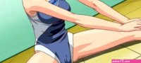 Anime girl rubs her wet pussy and takes a big cock