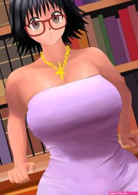 phat thicc anime slut girl with glasses in library