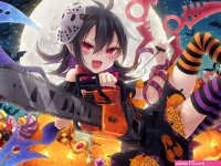 toutenkou touhou houjuu nue chainsaw halloween pointy ears skirt lift thighhighs wings