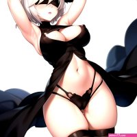 1girl 2b Nier Automata Areola Slip Arms Behind Head Arms Up Ass Expansion Blindfold Blush Breast Expansion Breasts Bursting Brea 605777006
