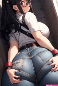 Anime girl with big ass sitting on the floor in room Back curve fetish