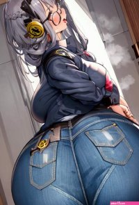 Anime girl with big ass sits on a shelf with big boots Beautiful anime girl cro