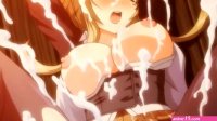 Tied up busty anime blonde gets covered in hot sticky cum