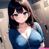 Black Hair Blue Eyes Pubic Hair 1 0 Pussy 1 0 Vaginal Nipples Large Breasts Cleavage Takarada Rikka 1girl Blue 475054555
